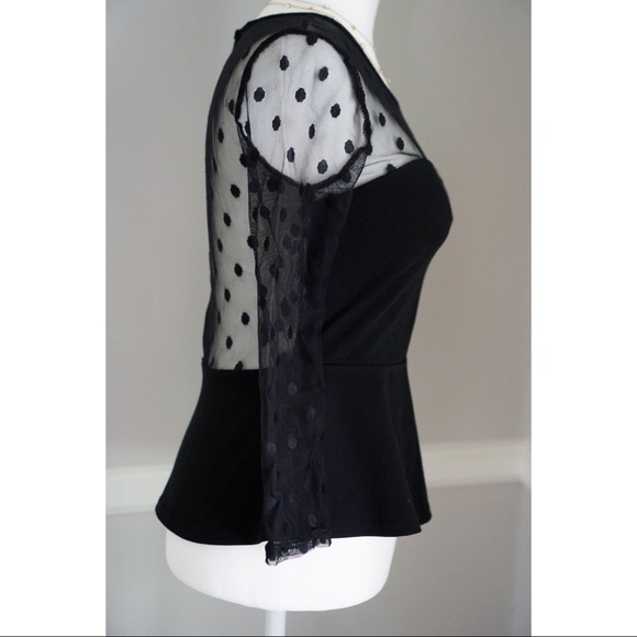 Black Mesh Polka Dot Fairy Peplum Top - Picture 3 of 7
